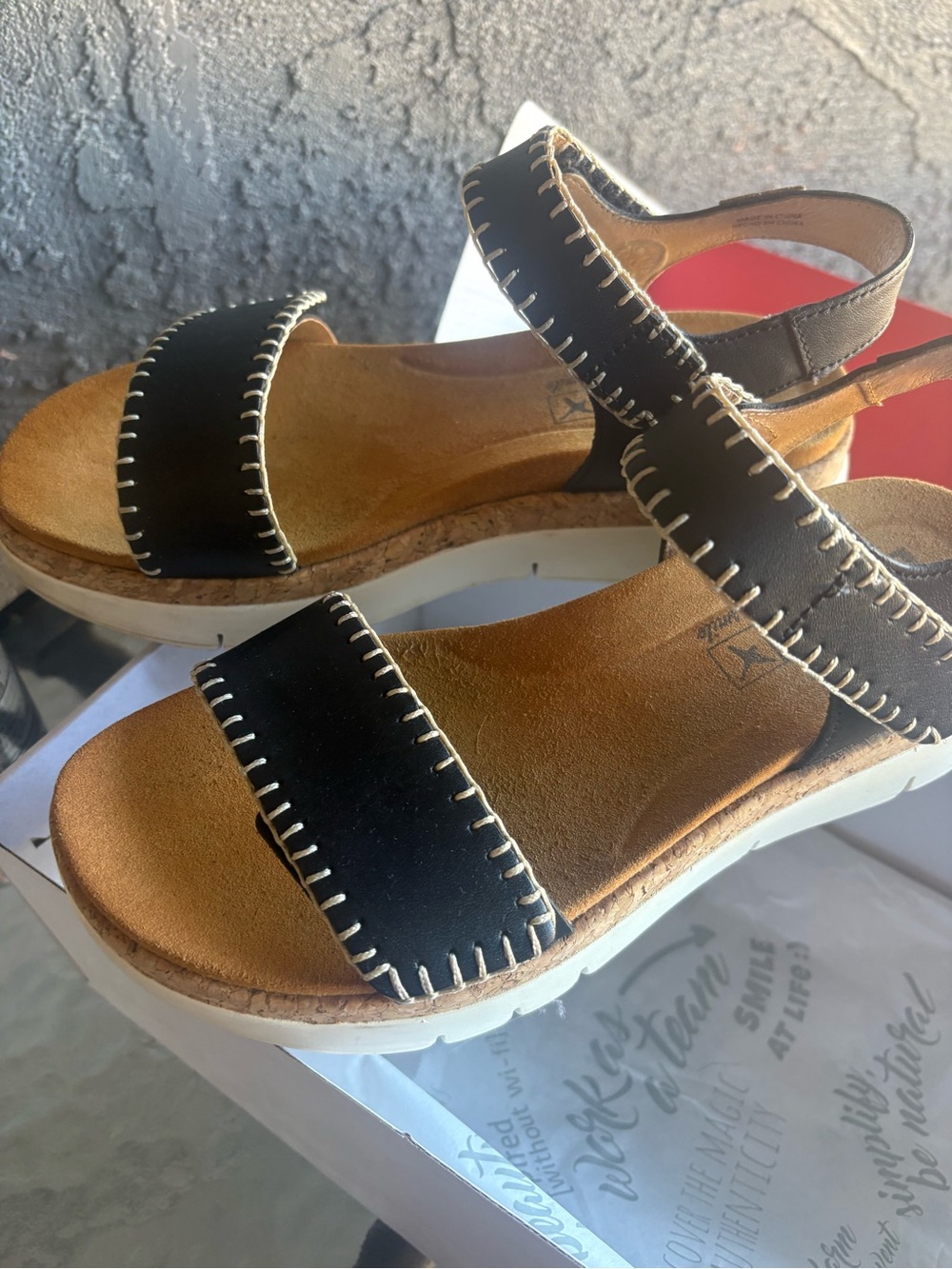 PIKOLINOS Black Stitched Leather Slingback Sandals